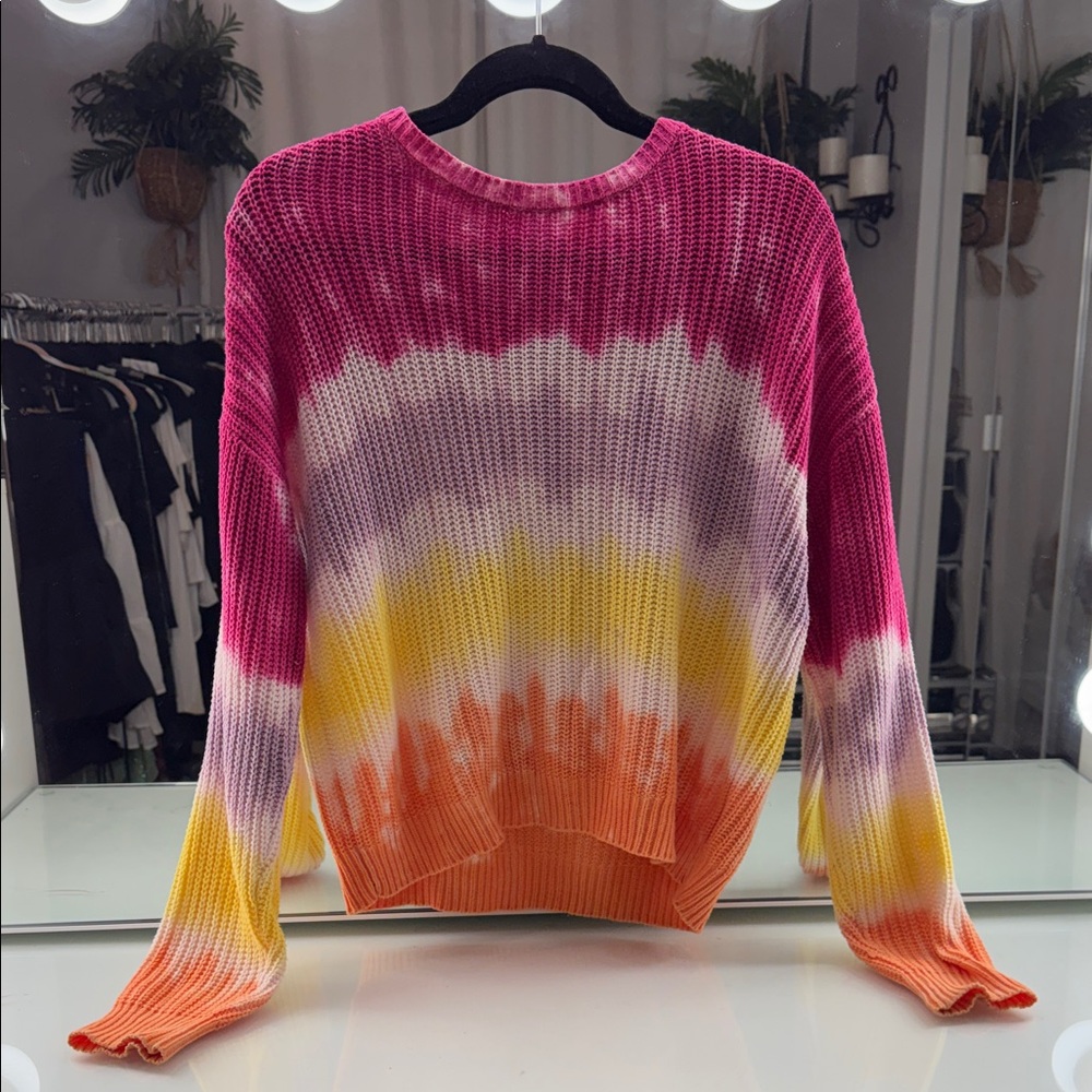 Target Wild Fable Tie Dye Rainbow Knit Sweater Crochet Woven Small